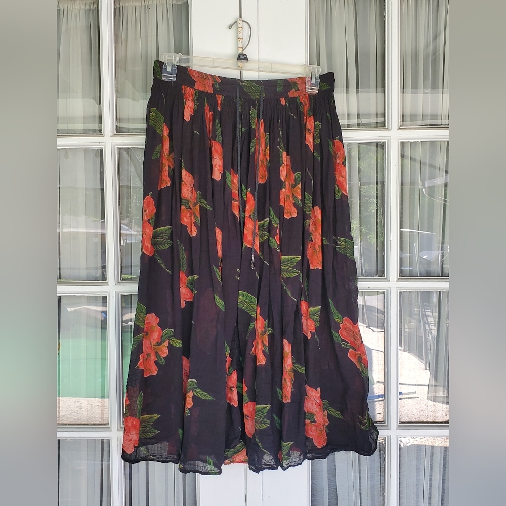 Point Floral Print Maxi Skirt, Plus Size, One Size Fits Most, Pre-Owned